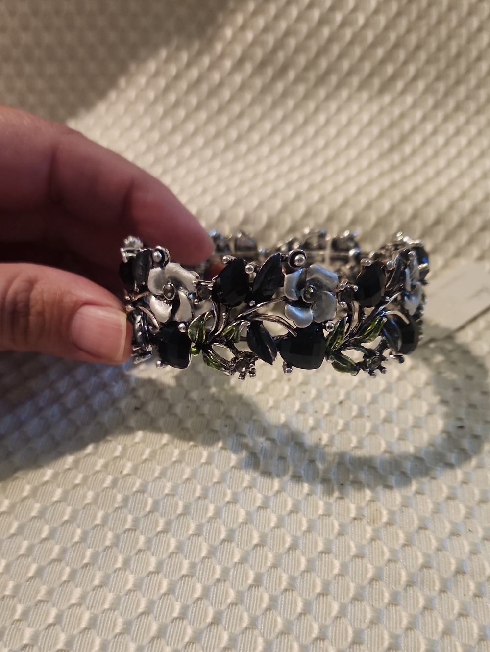 Floral Black and Silver Crystal Bracelet - Women Jewelry - Picture 1 of 6